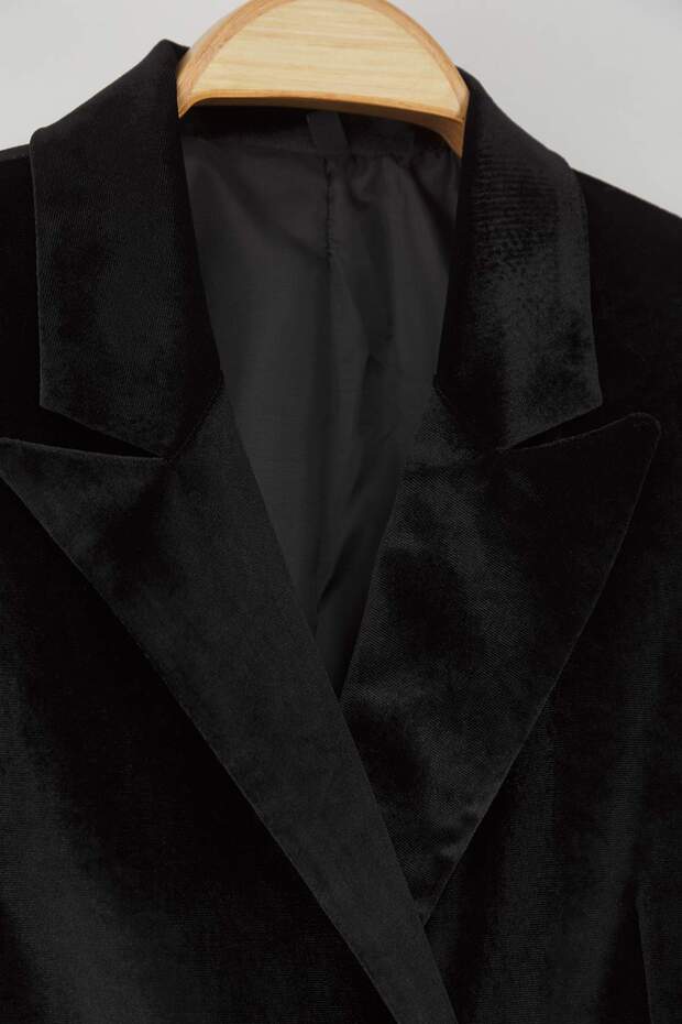 Siyah Kruvaze Regular/Normal Kalıp Dokuma Kadife Blazer Ceket TWOAW26BC00015 - 7