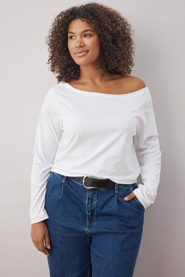 Siyah-Beyaz 2'li Paket %100 Pamuk Asimetrik Kayık Yaka Crop Örme T-Shirt TBBAW26BF00001 - 2