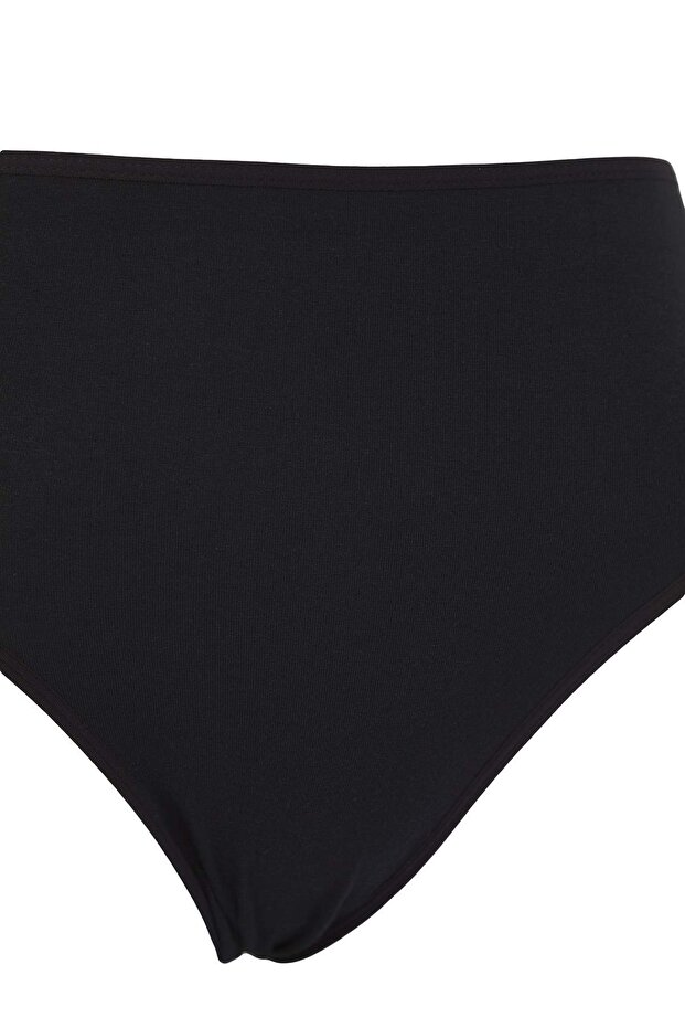 Siyah 5'li Paket Pamuklu Yüksek Bel Klasik Büyük Beden Külot TBBSS25CM00013 - 4