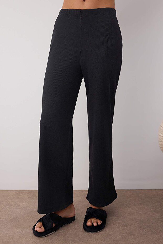 Siyah Fitilli Örme Pijama Takımı THMAW21PT0684 - 4