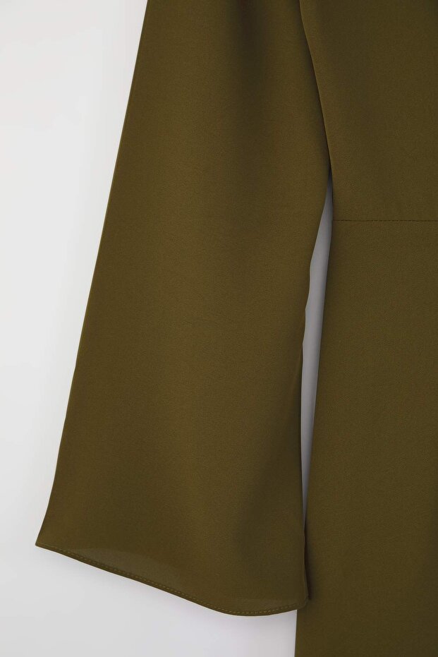 Khaki színű, drapériás, részletgazdag szövésű estélyi ruha TCTAW26DB00000 - 7