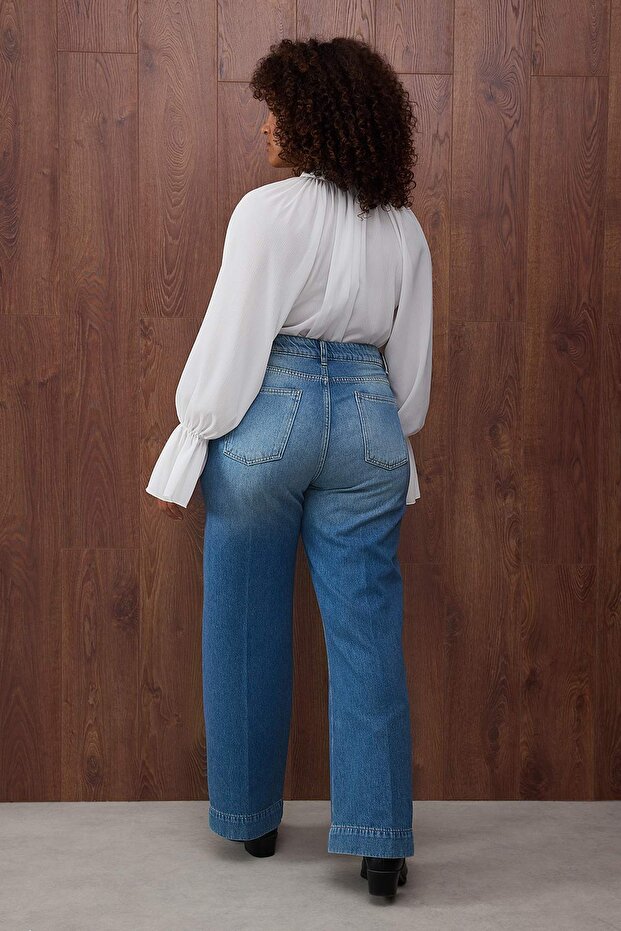 Özel Koleksiyon Mavi Yüksel Bey Cep Detaylı Straight Fit İnce Kumaş Büyük Beden Jeans TBBAW26CJ00021 - 5