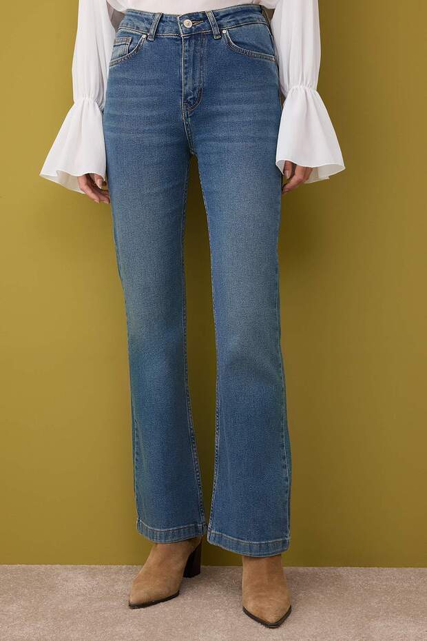Mavi Yüksek Bel Comfort/Esnek İspanyol Paça Flare Jeans TWOAW26JE00050 - 3