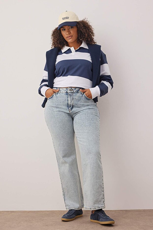 More Sustainable Açık Mavi Yüksek Bel Comfort/Orta Esnek Straight Fit Jeans TBBAW24CJ00045 - 2