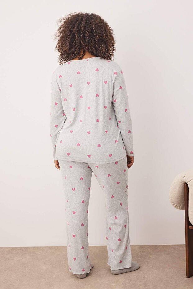 Szary melanżowy zestaw piżamy z elastyczną gumką i nadrukiem sloganu TBBAW26AI00020 - 4