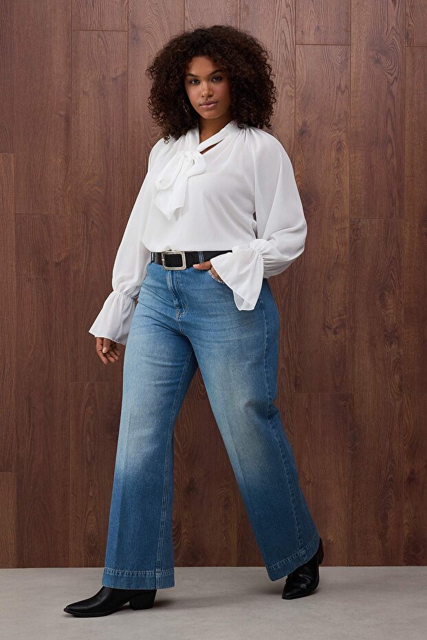 Özel Koleksiyon Mavi Yüksel Bey Cep Detaylı Straight Fit İnce Kumaş Büyük Beden Jeans TBBAW26CJ00021 - 2