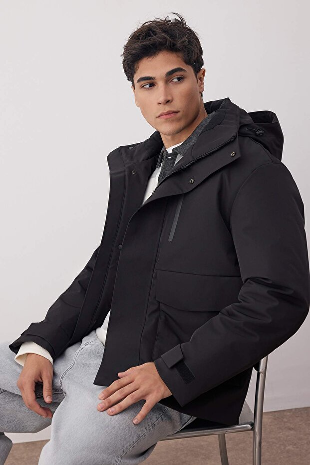Siyah Fitted Kışlık Parka Kalın Erkek Mont TMNAW26MO00007 - 2
