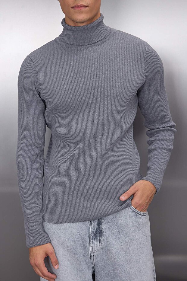Füme Slim Fit Pamuklu Couple/Çift Balıkçı Yaka Fitilli Örgü Kazak TMNAW20MG0031 - 3