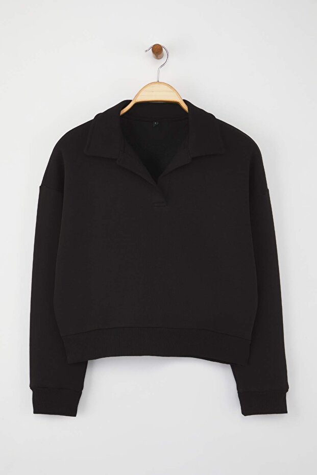 Teen Siyah Düz Regular/Normal Kalıp Örme Sweatshirt TWOAW26SW00049 - 6