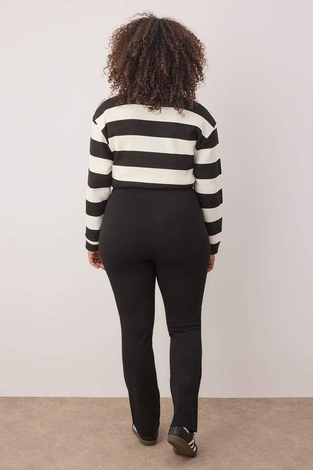 Siyah Skinny Yüksek Bel Paçası Fermuarlı Örme Büyük Beden Pantolon TBBSS23AR00011 - 5