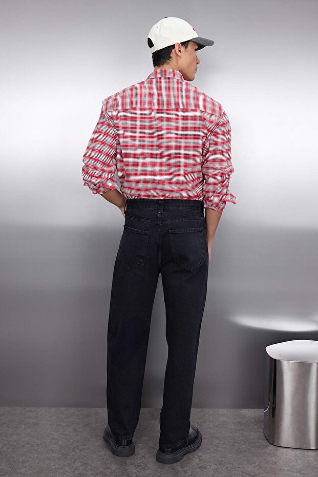 Siyah Smoke %100 Pamuk Baggy Fit Jeans Bol Kot Pantolon TMNAW24JE00027 - 4