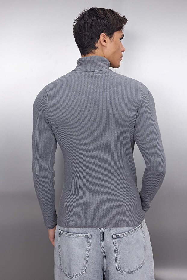Füme Slim Fit Pamuklu Couple/Çift Balıkçı Yaka Fitilli Örgü Kazak TMNAW20MG0031 - 4