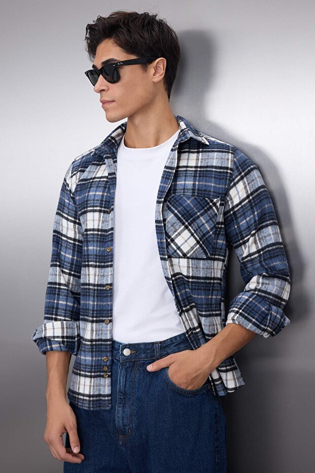 Mavi Slim Fit Kışlık Kareli Ekose Oduncu Gömlek TMNAW22GO0090 - 2
