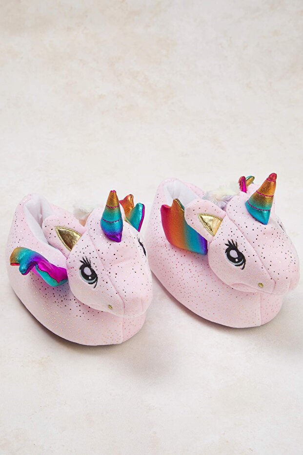 Pembe Unicornlu İçi Kürklü Kids Kız Çocuk Ev Terliği TAKAW26ER00015 - 1