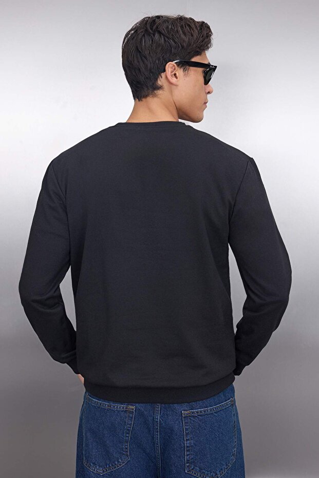Siyah Regular/Normal Kesim İçi Polar/Sıcak Tutan Sweatshirt TMNAW21SW1208 - 4