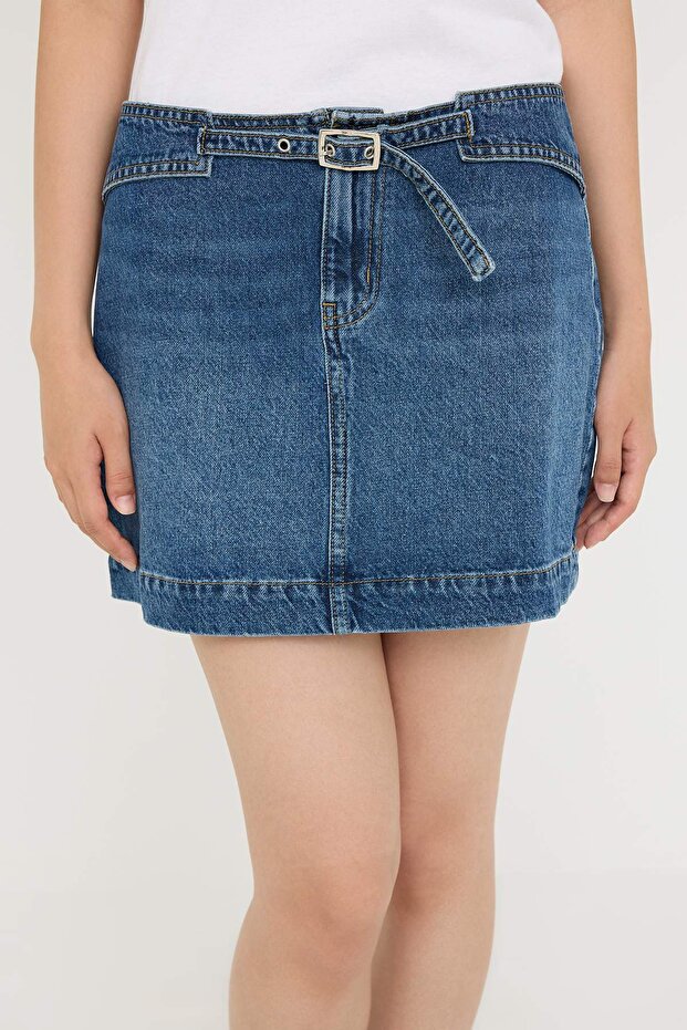 Mavi Kemer Detaylı Mini Denim Etek TWOAW26ET00090 - 5