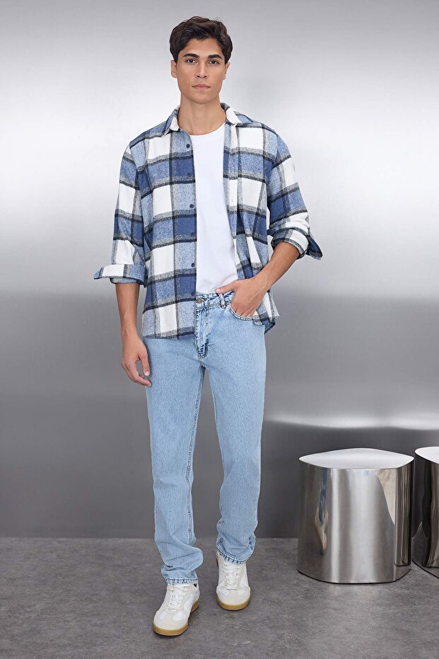 Lacivert Regular Fit Kışlık Oduncu Kareli Gömlek TMNAW21GO0730 - 1