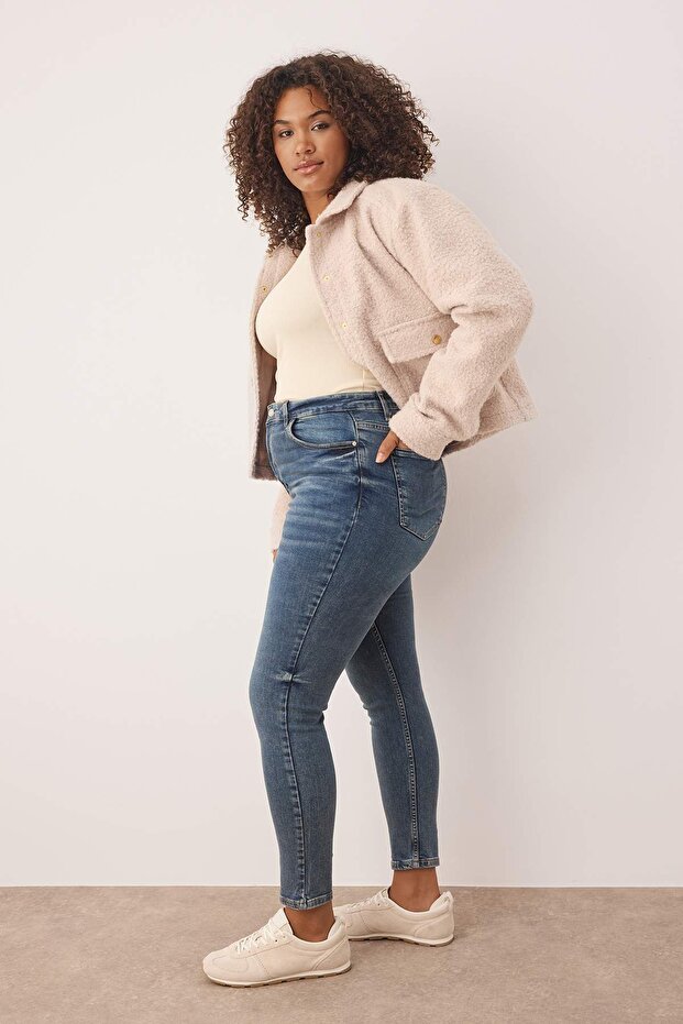 Mavi Yüksek Bel Esnek/Stretch Büyük Beden Skinny Jeans TBBAW23JE00003 - 2