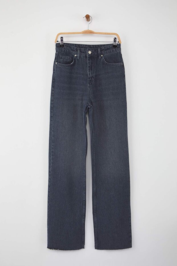 Mavi-Gri Yüksek Bel Geniş Paça Wide Leg Jeans TWOAW26JE00113 - 5