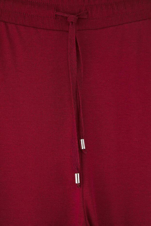Bordo Yüksek Bel Beli Lastikli Baskılı Örme Büyük Beden Tayt TBBAW26BV00002 - 7