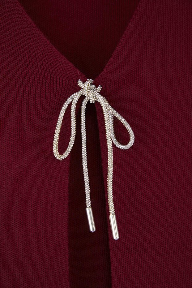 Bordo Fiyonk/Kurdele Detaylı Triko Hırka TBBAW26AV00011 - 6