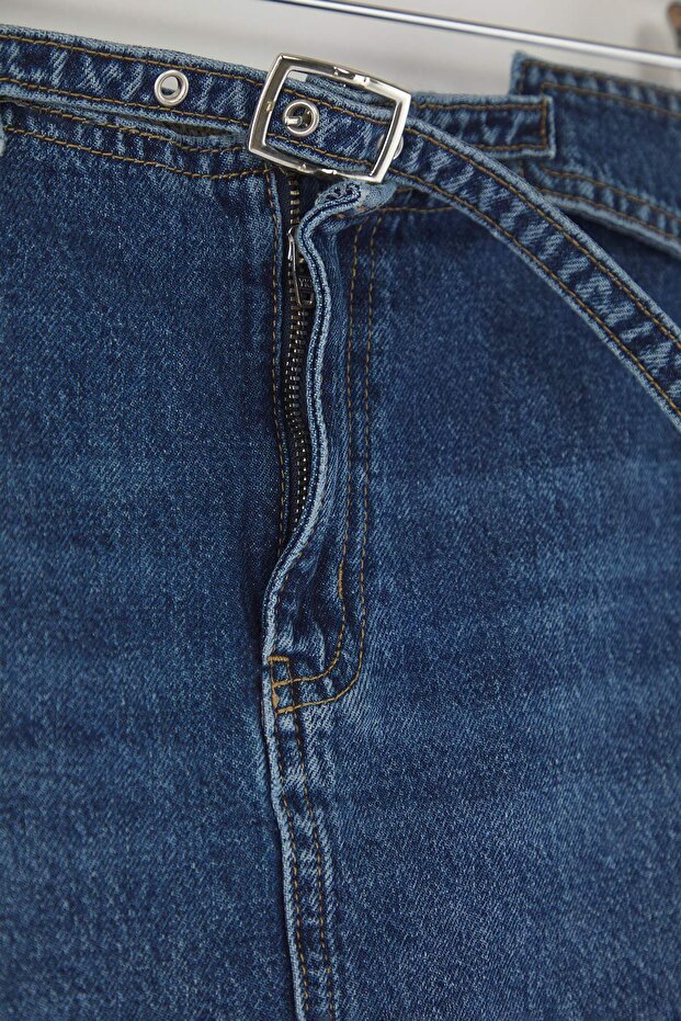 Mavi Kemer Detaylı Mini Denim Etek TWOAW26ET00090 - 7