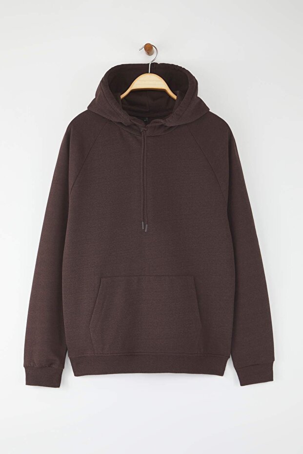 Koyu Kahverengi Oversize/Geniş Kesim Kapüşonlu İçi Polar/Sıcak Tutan Sweatshirt TMNAW23SW00195 - 6