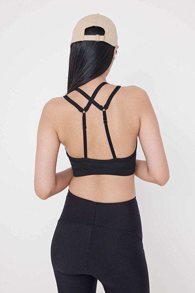 Teen Siyah Dalgıç/Scuba Kumaş Reflektör Baskılı Askılı Kapsız Spor Sütyeni THMAW26SS00000 - 6