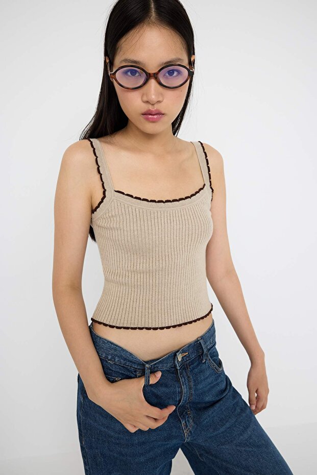 Teen Bej Premium İplik/Özel İplik V Yaka Fitted/Vücudu Saran Triko Hırka TWOAW26HI00021 - 4
