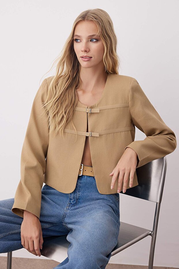 Bej Gabardin İnce Mevsimlik Dokuma Ceket TWOAW26CE00019 - 1