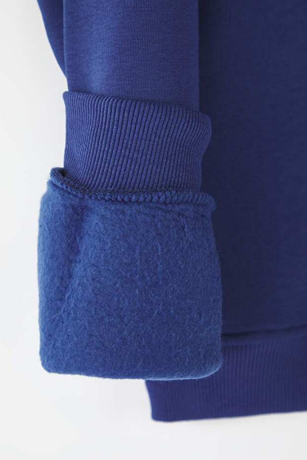 Lacivert Oversize/Geniş Kesim Pamuklu Basic İçi Polarlı Kalın Sweatshirt TMNAW25SW00011 - 12