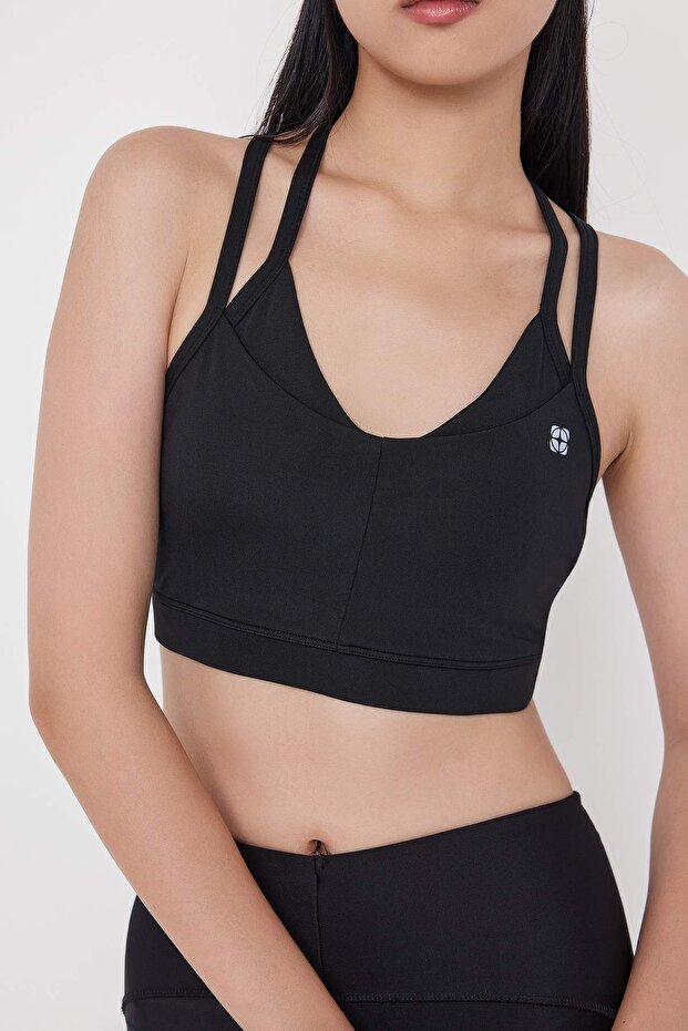 Teen Siyah Dalgıç/Scuba Kumaş Reflektör Baskılı Askılı Kapsız Spor Sütyeni THMAW26SS00000 - 5