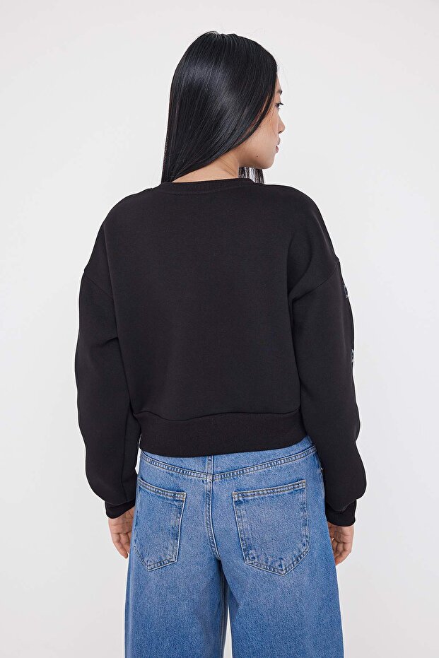 Teen Siyah Kuş Gözü Detaylı Regular/Normal Kalıp Örme Sweatshirt TWOAW26SW00144 - 5