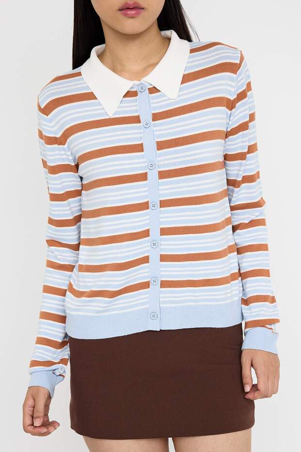 Teen Kahverengi Crop Premium/Özel İplikli Renk Bloklu Fitted/Vücudu Saran Triko Hırka TWOAW26HI00020 - 3