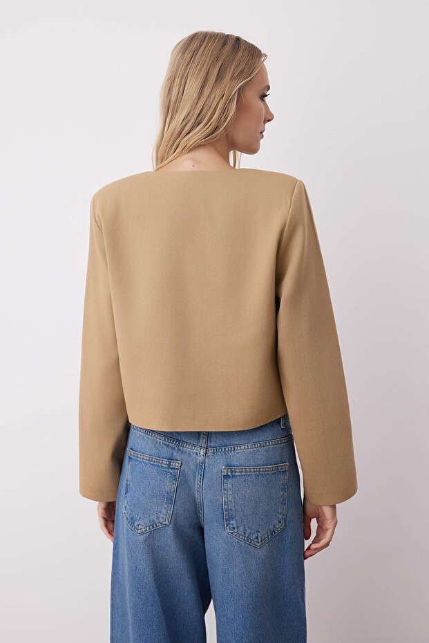 Bej Gabardin İnce Mevsimlik Dokuma Ceket TWOAW26CE00019 - 4