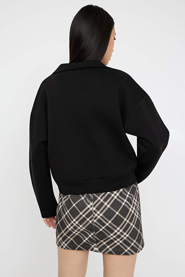 Teen Siyah Düz Regular/Normal Kalıp Örme Sweatshirt TWOAW26SW00049 - 5