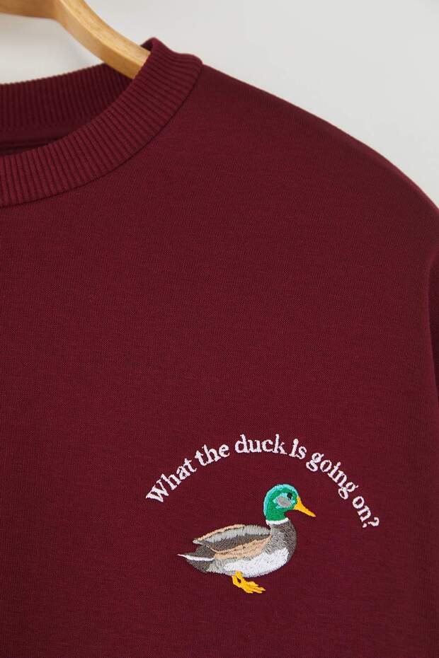 Bordo Animal Nakışlı Regular/Normal Kalıp Kalın İçi Polarlı Örme Sweatshirt TWOAW24SW00196 - 6