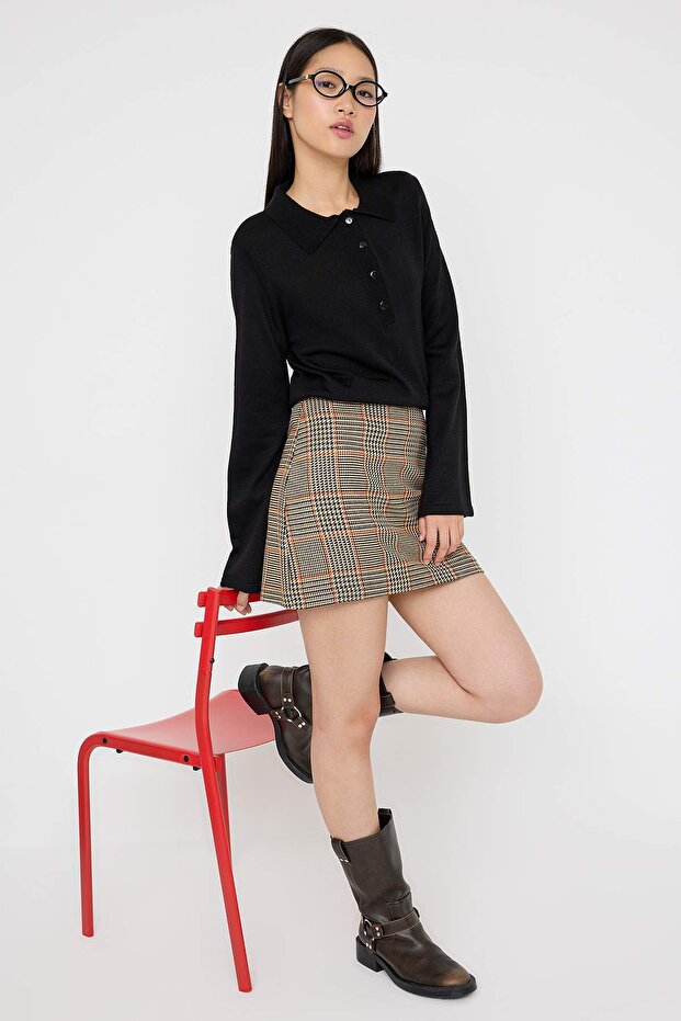 Teen Siyah*001 Polo Yaka Düz Triko Kazak TWOAW26KZ00121 - 2