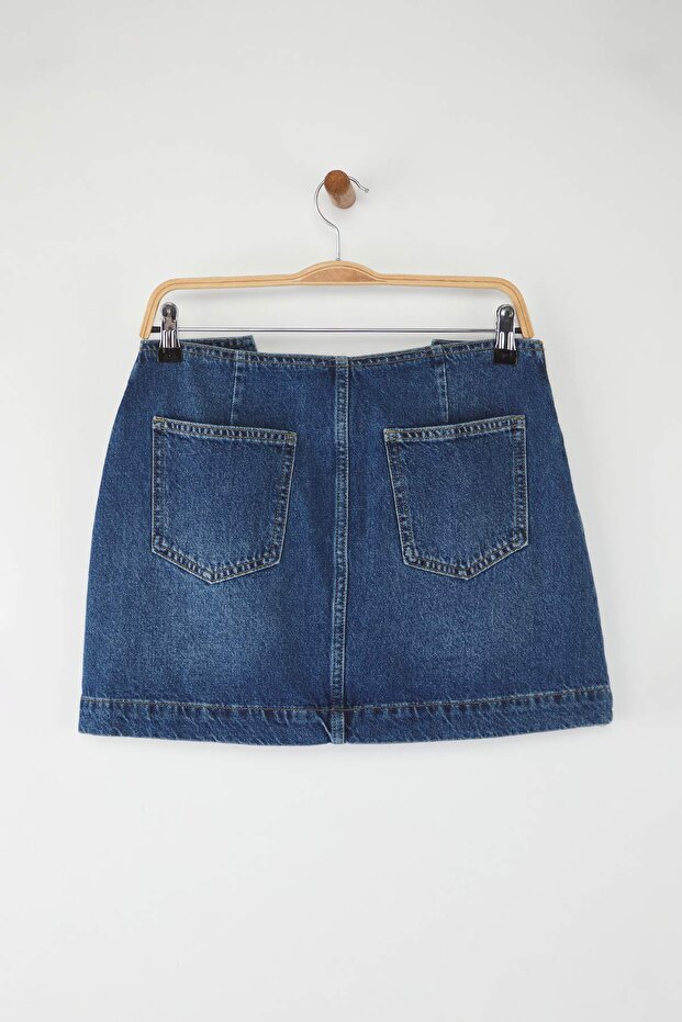 Mavi Kemer Detaylı Mini Denim Etek TWOAW26ET00090 - 8