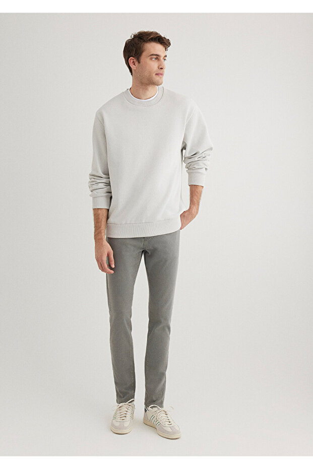 Bisiklet Yaka Gri Basic Sweatshirt 0S10276-80618 - 2