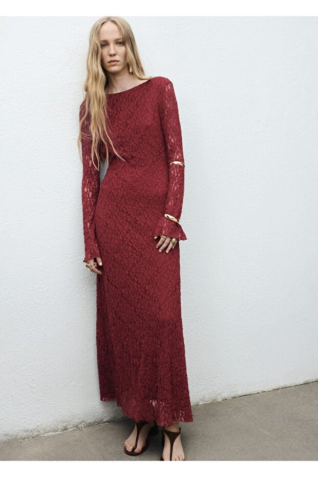 Çan kollu dantel elbise - 6