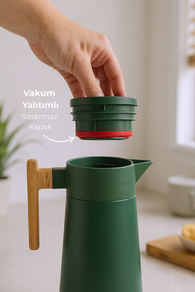 North Bambu Saplı Çelik Termos Yeşil 2 Litre - 4