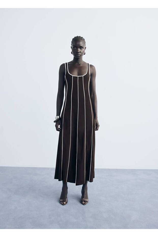 Çizgili pamuklu elbise - 2