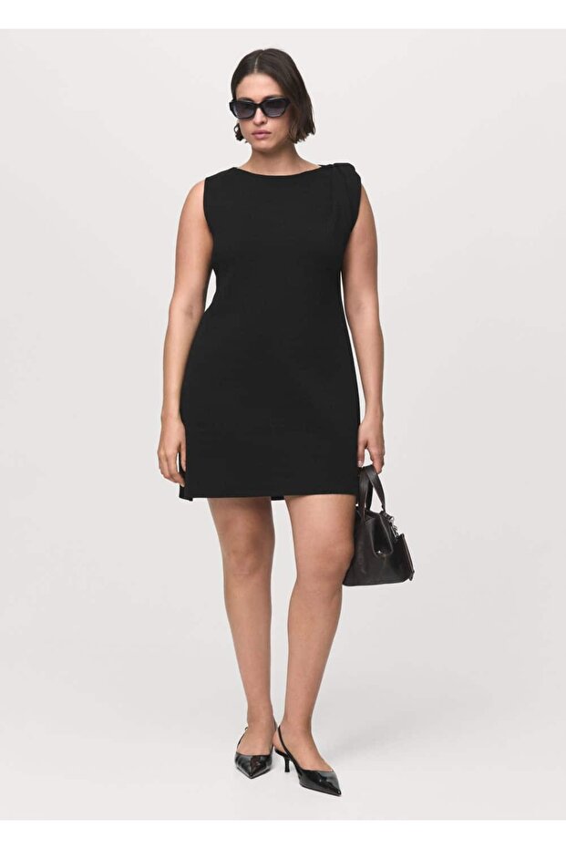 Asimetrik askılı triko elbise - 6