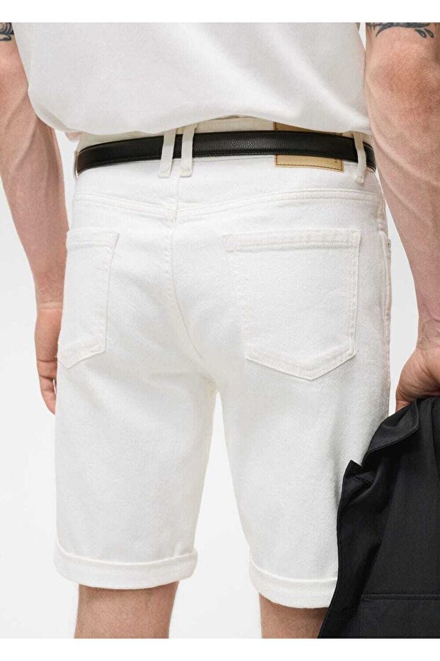 Slim fit kot bermuda şort - 5