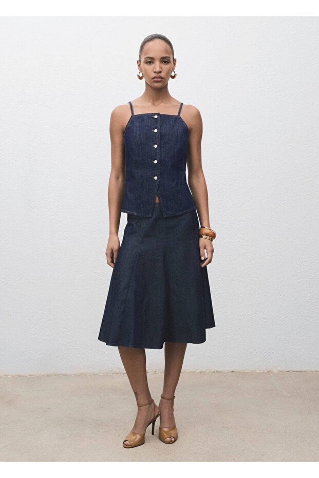 Pileli denim etek - 2