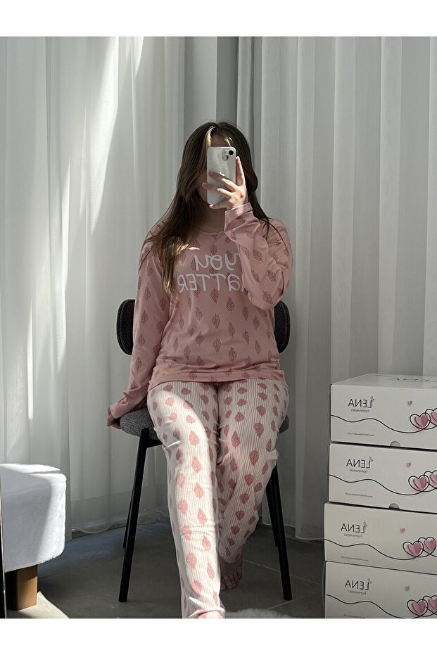 Powder Leaf Patterned Sofia Pajama Set - 4