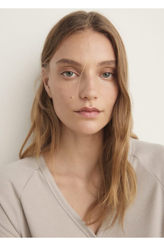 Düğmeli ribana kumaş gecelik - 6