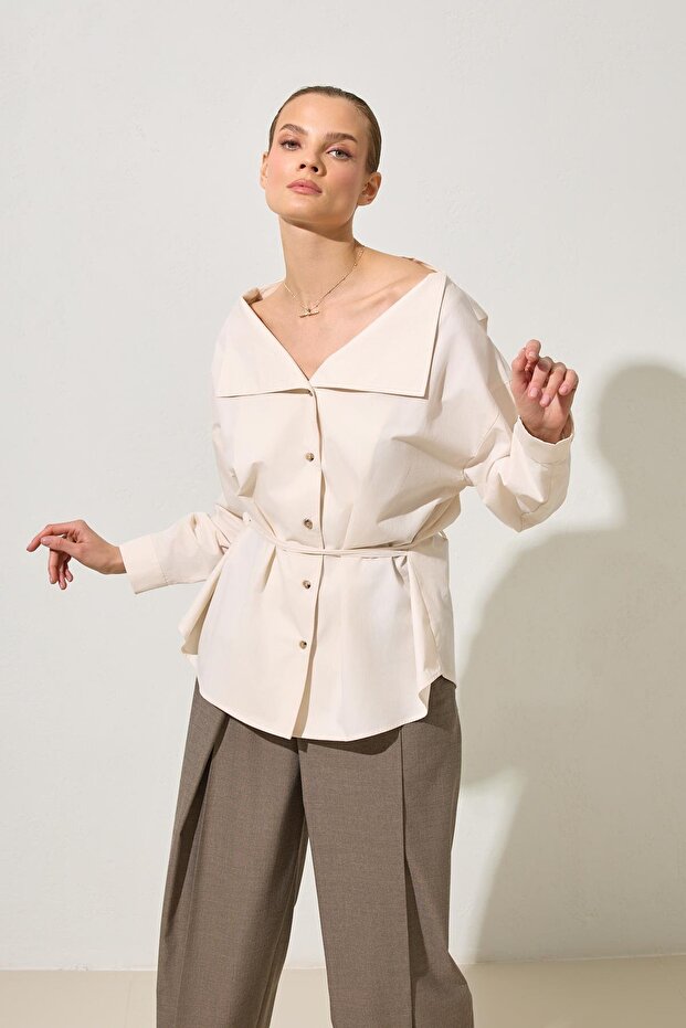 Krem 1YA2ECGM0709 GÖMLEK - 3