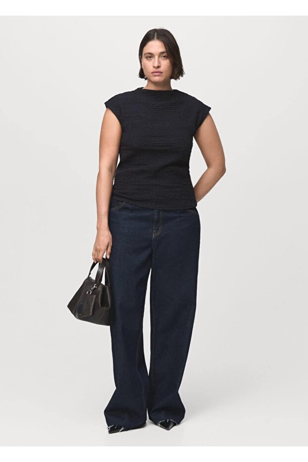 Krep pamuklu bluz - 6